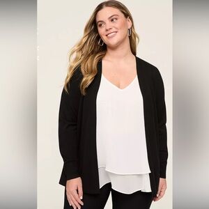 LANE BRYANT Modern Long-Sleeve Open-Front Cardigan - Black 14/16